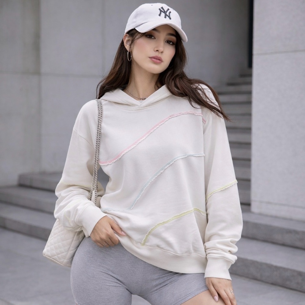 Nike Oversized White Swirl Hoodie Lounge Grunge Streetwear Sweatshirt X-Small
